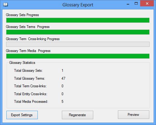 Glossary Export progress dialog