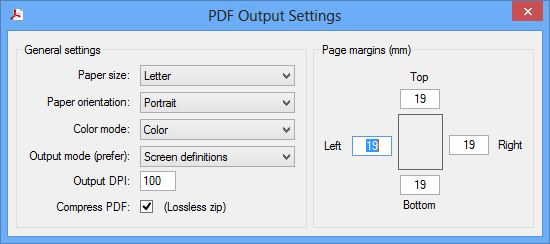 PDF Output setting dialog