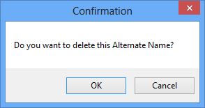 Alternative Name deletion confirmation dialog