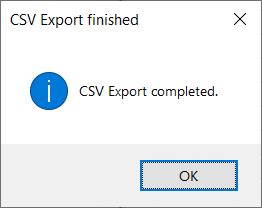 CSV Export finished dialog