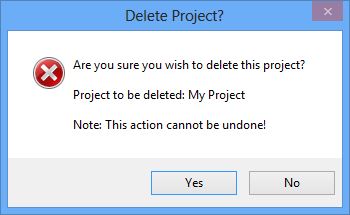 Delete project confirmation dialog