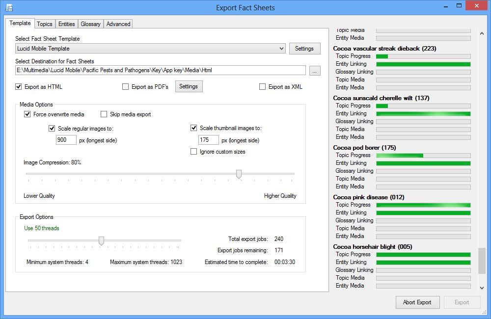 The screen shot above shows the Export process in action.