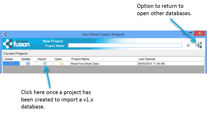 Fact Sheet Fusion database projects selection dialog