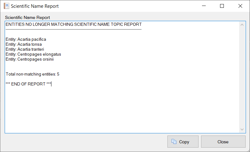 Scientific Name topic Entities differences report example