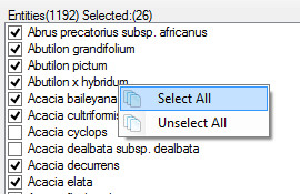 Subset Entity list context pop-up menu options