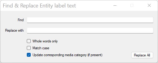 Bulk Entity label find and replace dialog