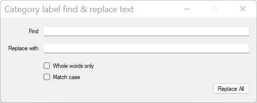 Bulk Category label find and replace dialog