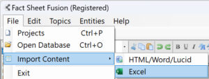 Excel import menu