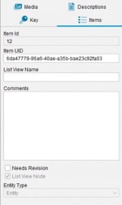 Lucid Builder Properties Panel - Items tab with Entity selected example