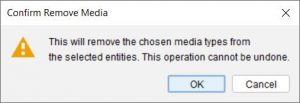 Lucid Builder Remove Media from selected entities confirmation dialog