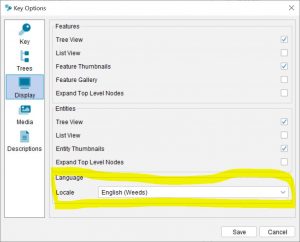 Lucid Builder Key Options dialog, select from available languages