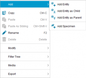 Lucid Builder Entities Tree context pop-up menu - Add sub menu
