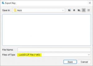 Lucid Builder Export Key File Browser dialog (LIF3 selected)