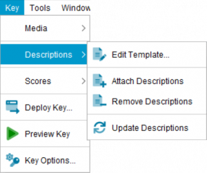 Lucid Builder Key menu - Descriptions sub menu