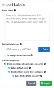 Lucid AI Import Entity Labels dialog