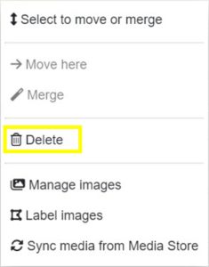 Lucid AI image category right click context popup menu - Delete option