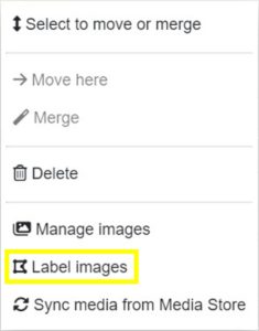 Lucid AI image category right click context popup menu - Label images option