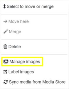 Lucid AI image category right click context popup menu - Manage images option