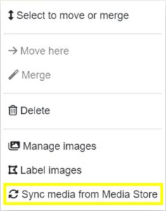 Lucid AI image category right click context popup menu - Sync from Media Store option