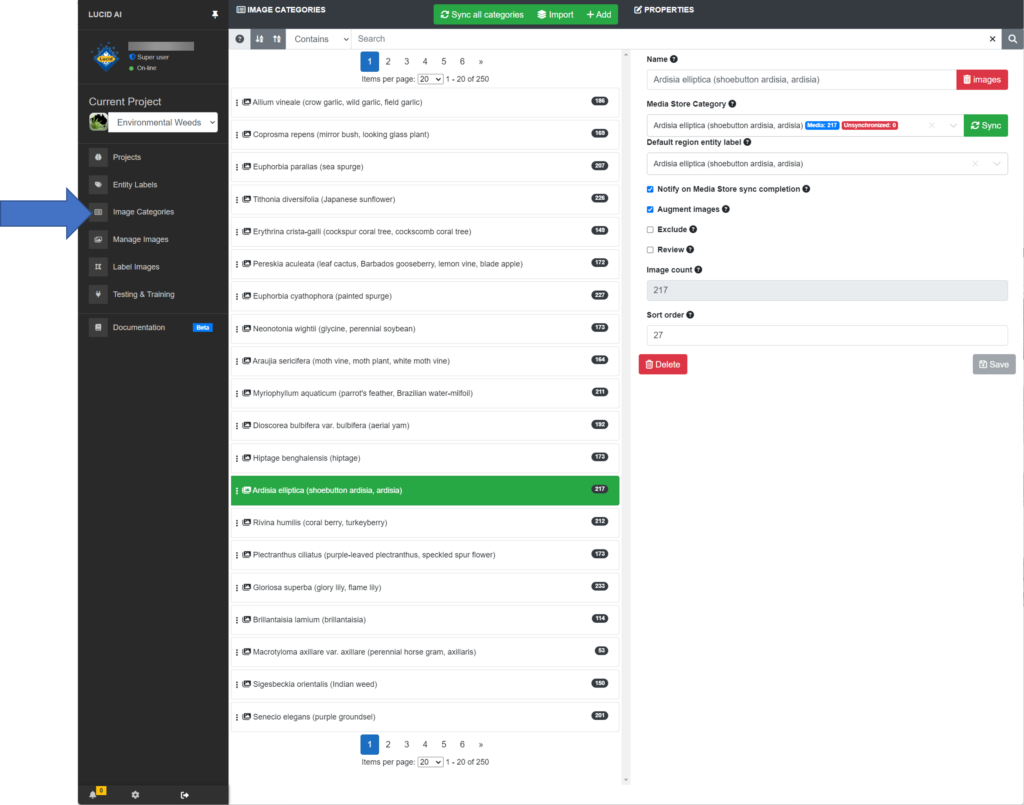 Lucid AI Image category management example