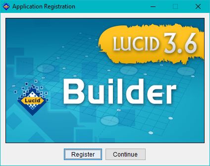 Lucid Builder Splash screen with register option